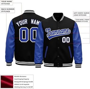 Custom Logo High Quality Embroidery Chenille Patch Varsity <b>Jacket</b> <b>Men</b> Contrast Leather Sleeve Fleece <b>Baseball</b> Letterman <b>Jacket</b> - Product Image 3