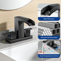 Robinet de lavabo contemporain noir carré en acier inoxydable sans plomb avec cartouche céramique, montage sur plan, monotrou, pour salon et salle de sport