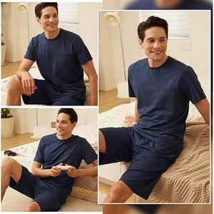Set <span class=keywords><strong>pigiama</strong></span> da <span class=keywords><strong>uomo</strong></span>, <span class=keywords><strong>camicia</strong></span> leggera a maniche corte, morbida, traspirante, fresca, set per dormire con tasche - Product Image 3