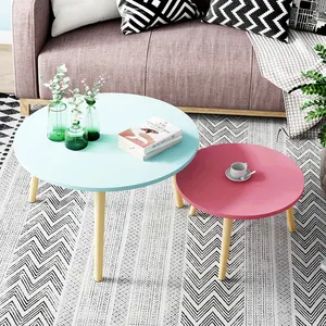 Huihong Nordic Wood Round Coffee Table Set Side Table Modern Centre Table Basse Centro De Mesa