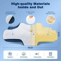 Oreiller ergonomique moderne en mousse à mémoire de forme rafraîchissante, forme papillon, pour dormeurs latéraux, motif marin uni, soulagement des douleurs cervicales, ignifuge
