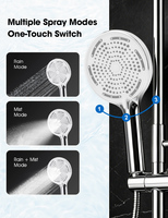 Ensemble de douche à effet pluie en ABS avec douchette à main, buse TPR, finition chromée, triple sortie d'eau pour toilettes et salle de bain