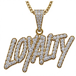 Gold Plated Word Letter Pendant Necklace with Cubic Zirconia <b>Rope</b> <b>Chain</b> Hip Hop Style Party Jewelry Gift - Product Image 2