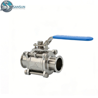 Vanne à boisseau sphérique manuelle sanitaire en acier inoxydable trois pièces à raccord Tri-Clamp AISI304 AISI316L pour pipeline de refroidissement liquide de centre de données IA