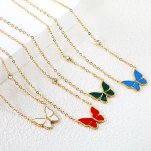 Collier Papillon Goutte d'Huile en Zircon Coloré et Coquillage, Pendentif de Mode Personnalisé de Haute Qualité 2024 pour Femme - Product Image 1