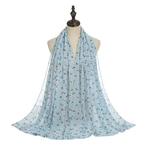 Diseño Floral Premium Nigeriana Para Casamento Tradicional Musulmán Impreso Bufanda Cuadrada Gasa Hijab - Product Image 4