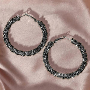 Orecchini a Cerchio E4162 in Argento 925 Nero e Oro con Cristalli e Strass, Gioielli di Lusso da Donna per Feste - Product Image 4