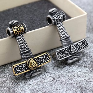 Viking Thor Hammer Pendant Stainless Steel Double <b>Sided</b> Charm <b>Necklace</b> Gift Jewelry Asymmetry Geometric Design <b>Cross</b> Shape - Product Image 1