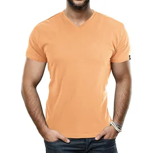 T-shirt à manches courtes et à col en V pour homme, vêtement masculin, couleur unie, en coton blanc, cintré, dernier produit personnalisé, été