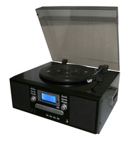 Gramophone classique en bois AM / FM avec réglage analogique, enregistrement sur cassette, centre musical nostalgique, tourne-disque vinyle