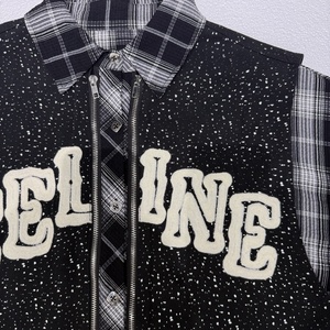 Chemise tendance à carreaux noirs et blancs 6831/FANMAJIALIE avec détails scintillants, dessins animés et lettres – Haut décontracté pour le quotidien et la mode urbaine - Product Image 5