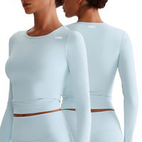 8016 costume de Yoga à manches longues pour femmes col rond T-shirt Pilates course Fitness haut de sport serré haut