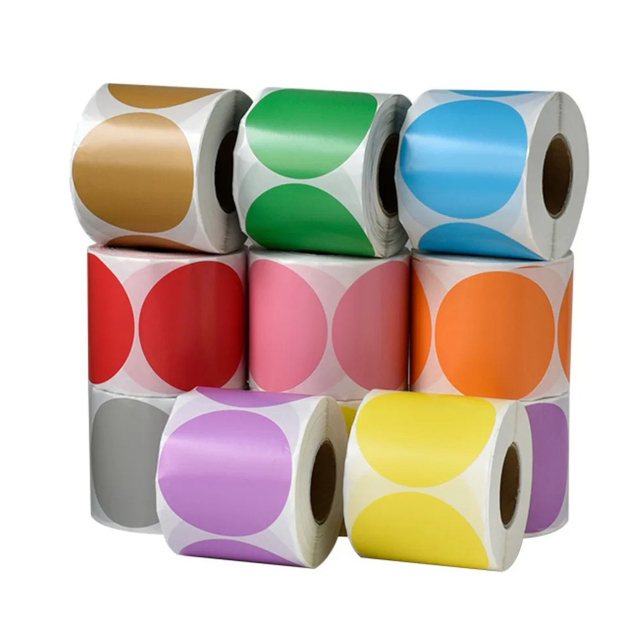 Custom Logo Durable 2 Inch 600 Labels/Roll Circle Sticker Labels Self-Adhesive Direct Thermal Multi-Purpose Craft Roll