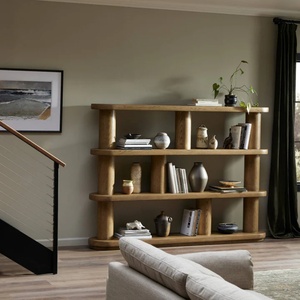 Simple Modern Column Design Home Use Commodity Shelf Rack <b>Solid</b> <b>Wood</b> Freestanding Wide <b>Bookcase</b> - Product Image 1