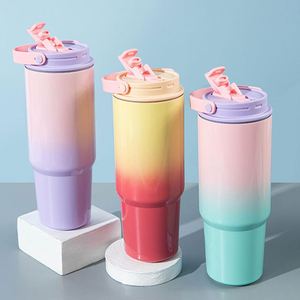 Gradient 30oz Stainless Steel Car <b>Cup</b> With Straw and Carry Handle Double Wall Vacuum Tumbler Insulated Hot Cold Drink <b>Cup</b> - Product Image 5
