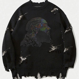 Pull à manches longues délavé pour homme, tricot rétro automne-hiver, motif personnalisable, pull streetwear personnalisé - Product Image 2