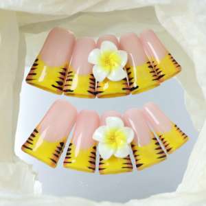 Uñas acrílicas hechas a mano al por mayor, uñas postizas cuadradas de cobertura completa, flores 3D, rayas pintadas a mano, personalización disponible - Product Image 1