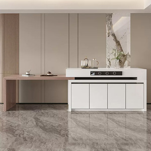 Table à manger télescopique en verre rotatif haut de gamme avec table d'opération de bar à thé intégrée et îlot de cuisine - Product Image 2