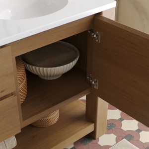 Kustom Warna kayu Solid kontras lemari kamar mandi berdiri lantai WC rias disesuaikan lemari cuci tangan