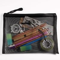 Sacs de rangement de voyage pour maquillage et cosmétiques en maille noire, écologiques, portables et durables, avec pochette zippée et trousse à crayons Gelory