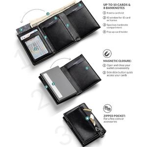 Portefeuille en cuir et aluminium anti-RFID style professionnel avec fermeture magnétique et porte-cartes en PU pour un rangement sécurisé des cartes de crédit - Product Image 3