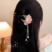 Pince à cheveux florale en forme de U élégante de style chinois, accessoire de coiffure de luxe, épingle à cheveux, aiguille à cheveux pour femmes