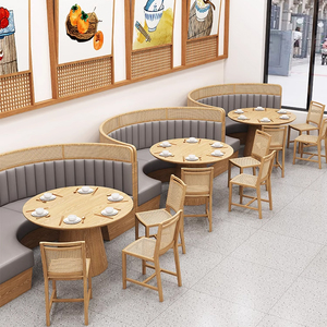 Bắc Âu Nhật Bản Phong Cách Thương mại đồ nội thất Set rắn gỗ mây thức ăn nhanh da <span class=keywords><strong>sofa</strong></span> gian hàng nhà hàng bàn ăn và ghế - Product Image 5