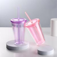 Gobelet Boba en plastique réutilisable, avec couvercles et paille, pour sport en plein air, ml, 16oz 24oz