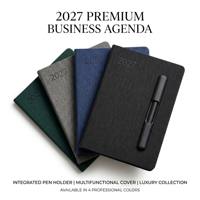 Carnet de planification d'affaires 2027 avec support de téléphone intégré, couverture multifonction en cuir PU de qualité supérieure, logo personnalisé OEM, vente en gros