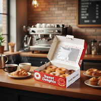Boîtes à donuts pliées personnalisées AT PACK, imprimées, pour desserts à emporter, avec logo et fenêtre