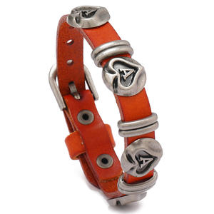Bijoux à la mode hommes femmes cuir marron tressé as de pique <span class=keywords><strong>Bracelet</strong></span> Punk Poker bêche un fermoir homme <span class=keywords><strong>Bracelet</strong></span> breloques réglable - Product Image 3