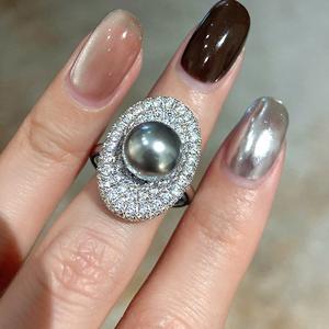 Anillo de Plata de Ley S925 con Perla Gris de Tahití y Anillo de Oro con Diamantes Completos al Estilo Francés de Shijia - Product Image 2