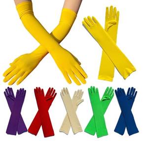 قفازات كلاسيكية سوداء وبيضاء وأحمر كوع ممتد بإصبع قفازات طويلة للنساء لحفلات الكريسماس وحلوى العروس والحفلات الموسيقية زي حفلة موسيقية قفازات نسائية - Product Image 1