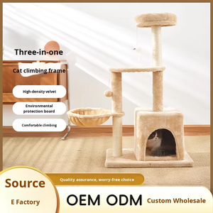 برج قطط حديث صديق للبيئة من القماش الفاخر بأربعة مستويات مع أعمدة خشبية للخدش وسرير وأثاث للقطط بالجملة - Product Image 3