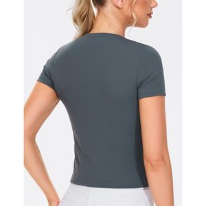 FOXA Crop top de sport pour femme à manches courtes, coupe ajustée, col rond, respirant, pour yoga, course à pied, décontracté - Product Image 4