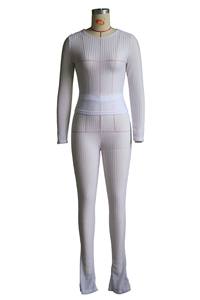 Effen Xs Gebreide Doorzichtige Y 2K 2-delige Set Dames Outfit Club Nacht Lange Mouw Top En Broek Sets - Product Image 6