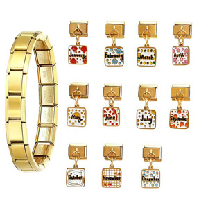 Italian Stainless Steel Modular Charm Bracelet Gold Month Series DIY Jewelry Set Unisex Gift - Product Image 1