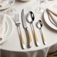 Couverts de luxe plaqués or gaufré, en acier inoxydable 201, bicolores, polis à la roue, pour dîner, buffet, mariage