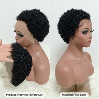 Promotion Letsfly 36$ Perruques Pixie Cut avec Nœuds Blanchis, Perruques Bouclées en Cheveux Humains, Perruques Pixie Full Lace 13x4 Couleur Naturelle pour Femmes Noires