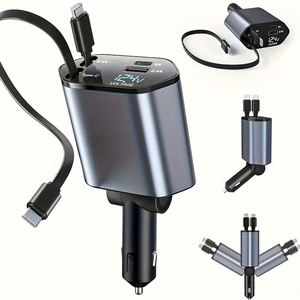 Caricabatterie da Auto Retrattile 100W 4 in 1 USB-C con Ricarica Rapida PD 20W per iPhone 17 16 15 14 13 12 11 Pro Max <span class=keywords><strong>Samsung</strong></span> Xiaomi - Product Image 1