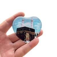 Magnet kulkas kaca terlaris dua desain peta suci stiker magnet dalam bentuk perlengkapan Muslim grosir