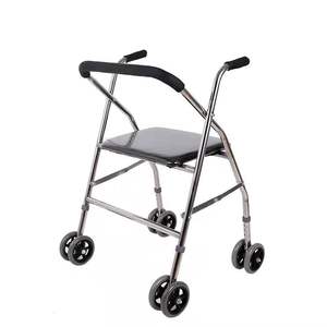 Andador para personas mayores, andador plegable de acero inoxidable con ruedas, andador portátil de cuatro patas con asiento y 22 tubos - Product Image 1