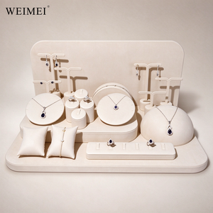 Luxury Beige Microfiber Leather <b>Jewelry</b> <b>Display</b> Set, Necklace Earring Ring Bracelet Counter Showcase Props for <b>jewelry</b> <b>display</b> - Product Image 1