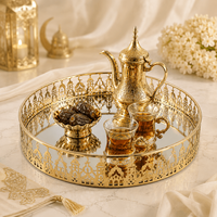 Plateau de service rond doré en gros pour le Ramadan, plateau islamique pour l'Aïd, pour dattes, desserts, décoration de table à thé