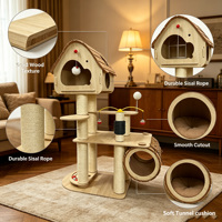 Petit arbre à chat compact pour appartements, tour multi-niveaux avec griffoir, niche, perchoir en peluche et corde en sisal, mobilier pour animaux de compagnie