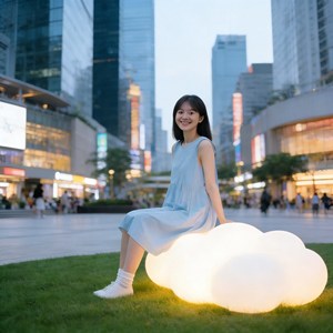 Lámpara Solar para Jardín con Diseño de Nube Blanca, Lámpara para Césped, Instalación Artística Decorativa para Centros Comerciales - Product Image 2