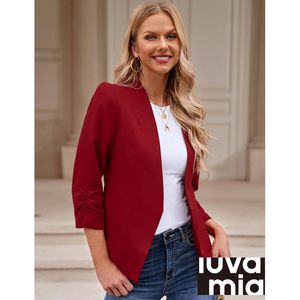 เสื้อเบลเซอร์คาร์ดิแกนแขน3/4เปิดด้านหน้าสำหรับผู้หญิง2025มีกระดุมตกแต่งด้วยผ้าขนสัตว์ชุดสูททำงานลำลองธุรกิจโกงกาง - Product Image 4