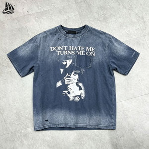 เสื้อยืดดีไซน์เนอร์สไตล์ Y2K แบบทำสีซีดขาดๆ ลายกราฟิกวินเทจ สำหรับผู้ชาย - Product Image 1