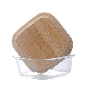 Vuông thủy tinh thực phẩm lưu trữ container Crisper với tre có nắp đậy sinh thái thân thiện bữa ăn Prep container kín nhựa miễn phí, BPA free - Product Image 2