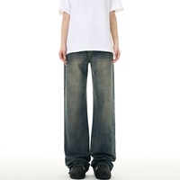 Jeans Rétro Homme Femme Automne Hiver Style Urbain Délavé Effet Usé Taille Haute Jambe Large Ample Droit Multi-Poches